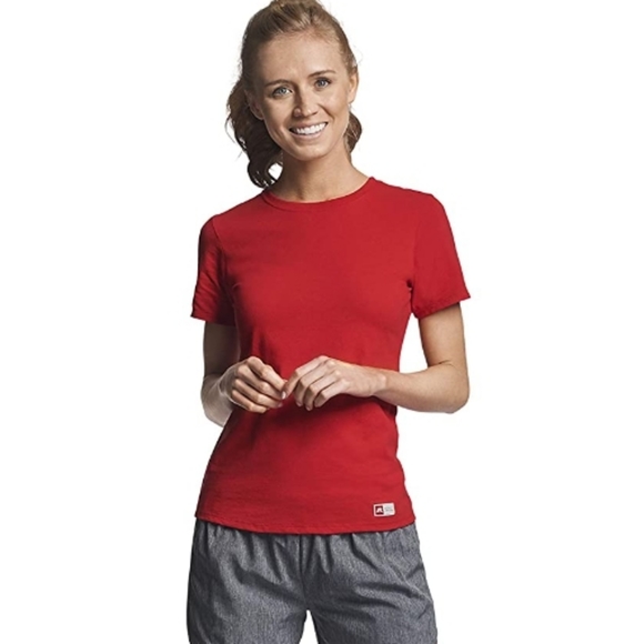 Women's Red Cotton Short Sleeve Performance T-Shirts - Picture 2 of 4